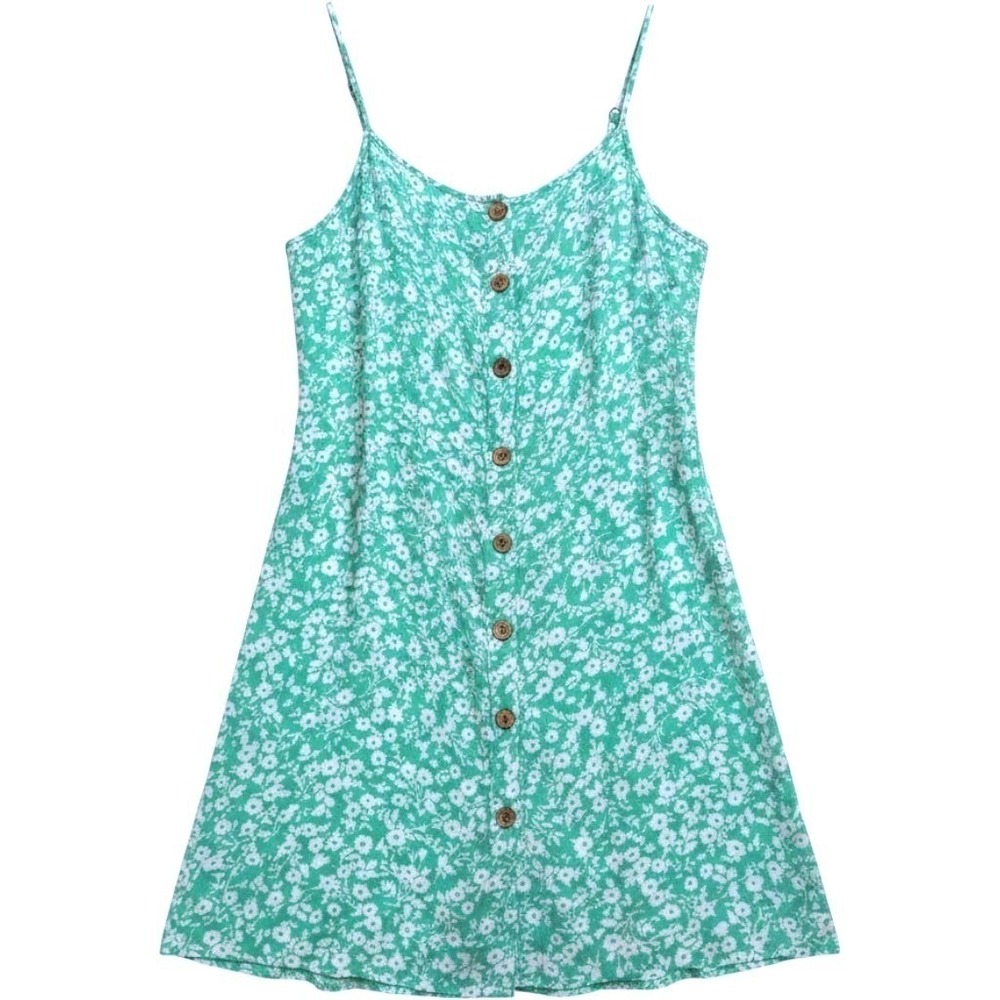Billabong Mini Swing Dress L Mint Green Floral Boho Beach Sundress Button Front
